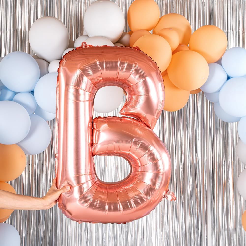 10 - 25 LEI - Balon Folie Metalizata Litera B, Flippy, 100 cm, Umflati cu Heliu sau Aer, Ambalaj Individual, Pai inclus, Rose Gold