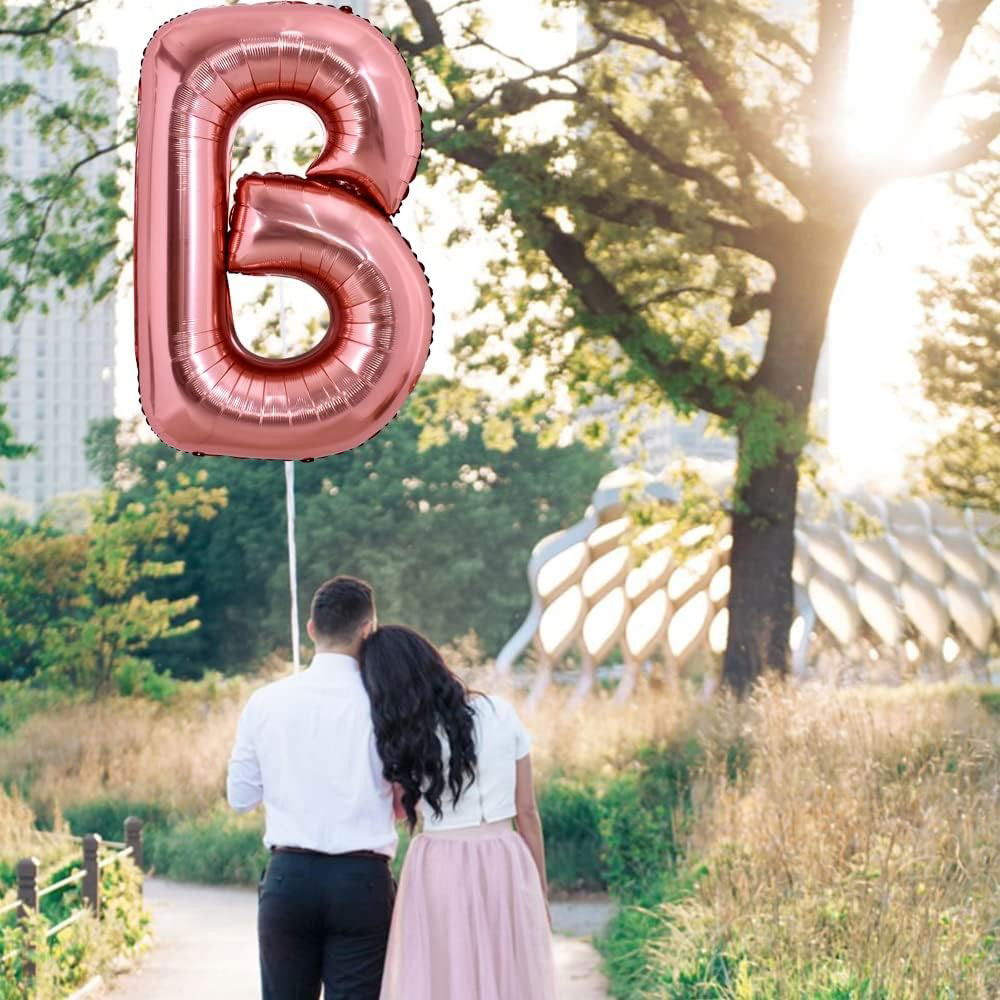 Balon Folie Metalizata Litera B, Flippy, 100 cm, Umflati cu Heliu sau Aer, Ambalaj Individual, Pai inclus, Rose Gold [7]