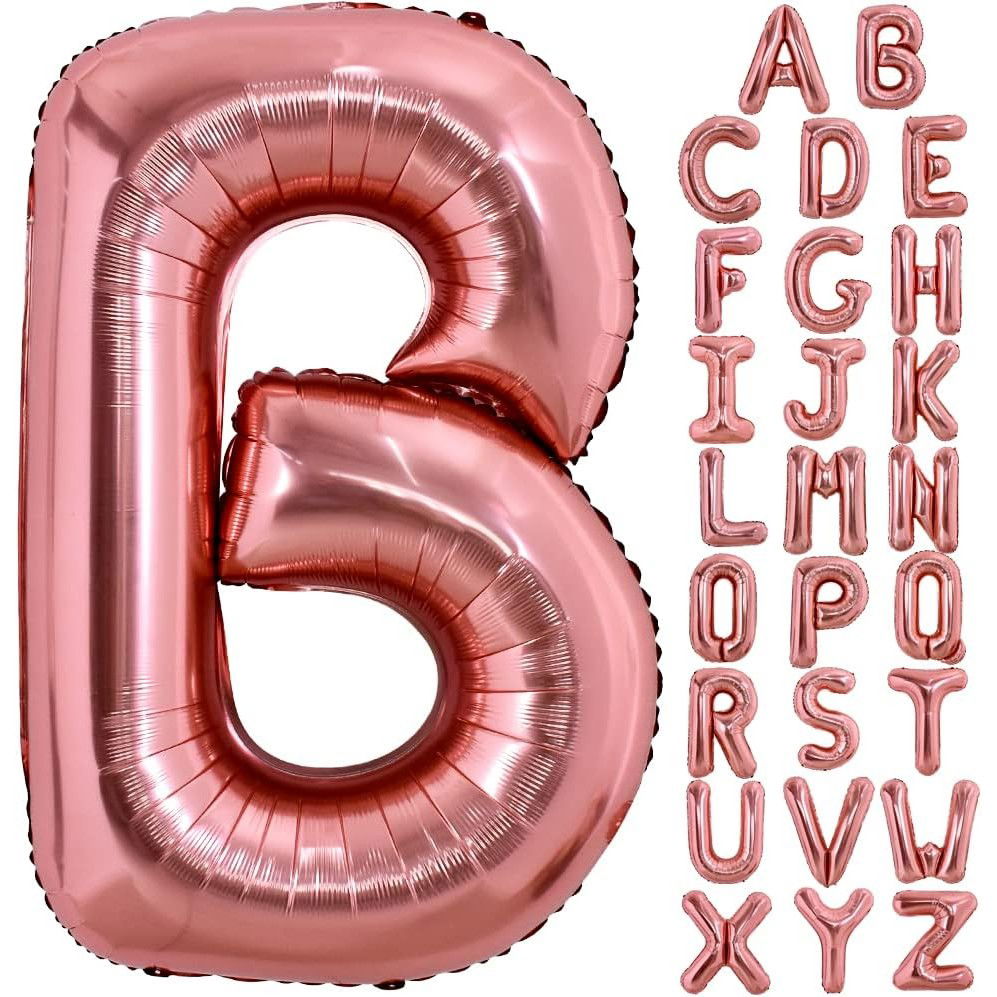 Balon Folie Metalizata Litera B, Flippy, 100 cm, Umflati cu Heliu sau Aer, Ambalaj Individual, Pai inclus, Rose Gold [8]