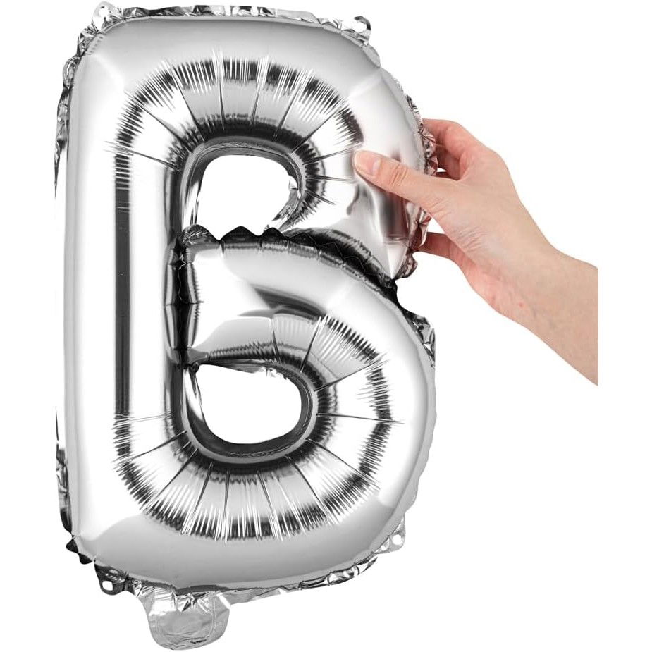 Balon Folie Metalizata Litera B, Flippy, 40 cm, Umflati cu Heliu sau Aer, Ambalaj Individual, Pai inclus, Argintiu [12]