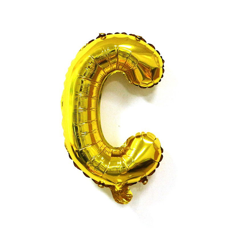Balon Folie Metalizata Litera C, Flippy, 40 cm, Umflati cu Heliu sau Aer, Ambalaj Individual, Pai inclus, Auriu [3]