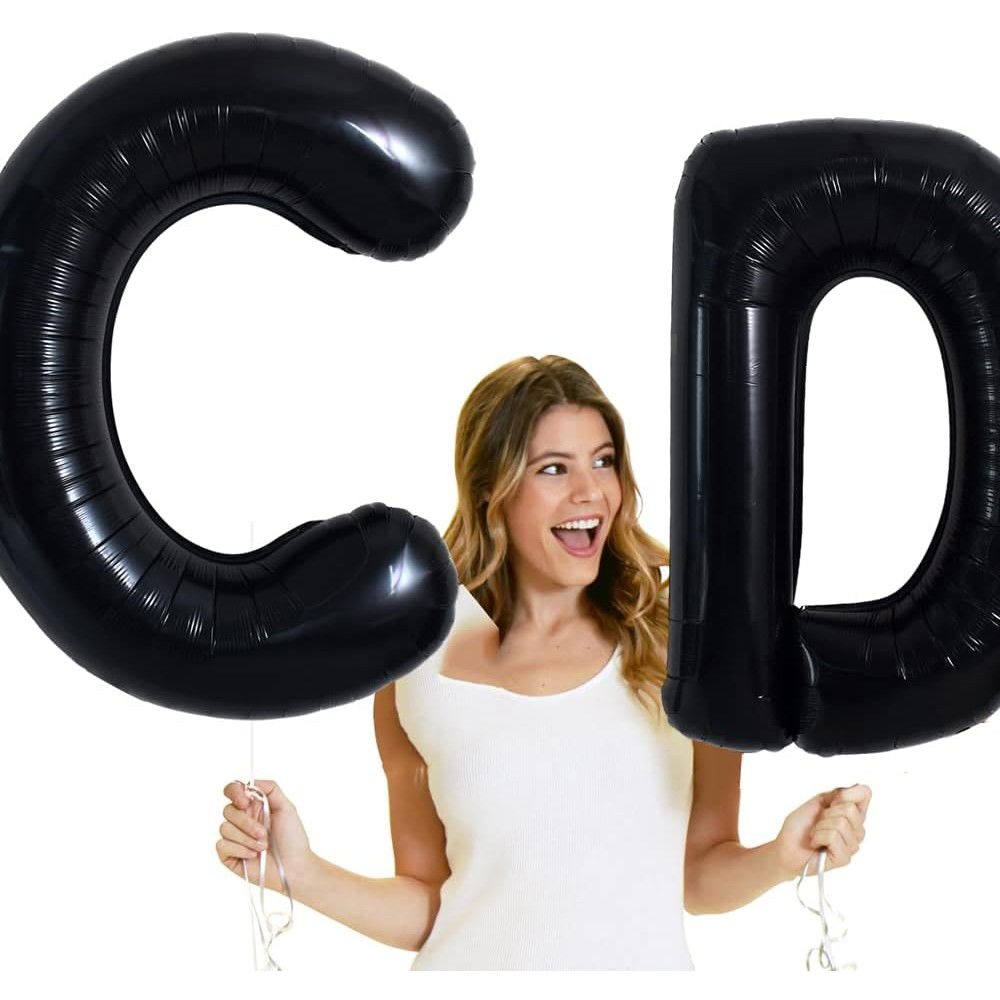 Balon Folie Metalizata Litera C, Flippy, 40 cm, Umflati cu Heliu sau Aer, Ambalaj Individual, Pai inclus, Negru [4]
