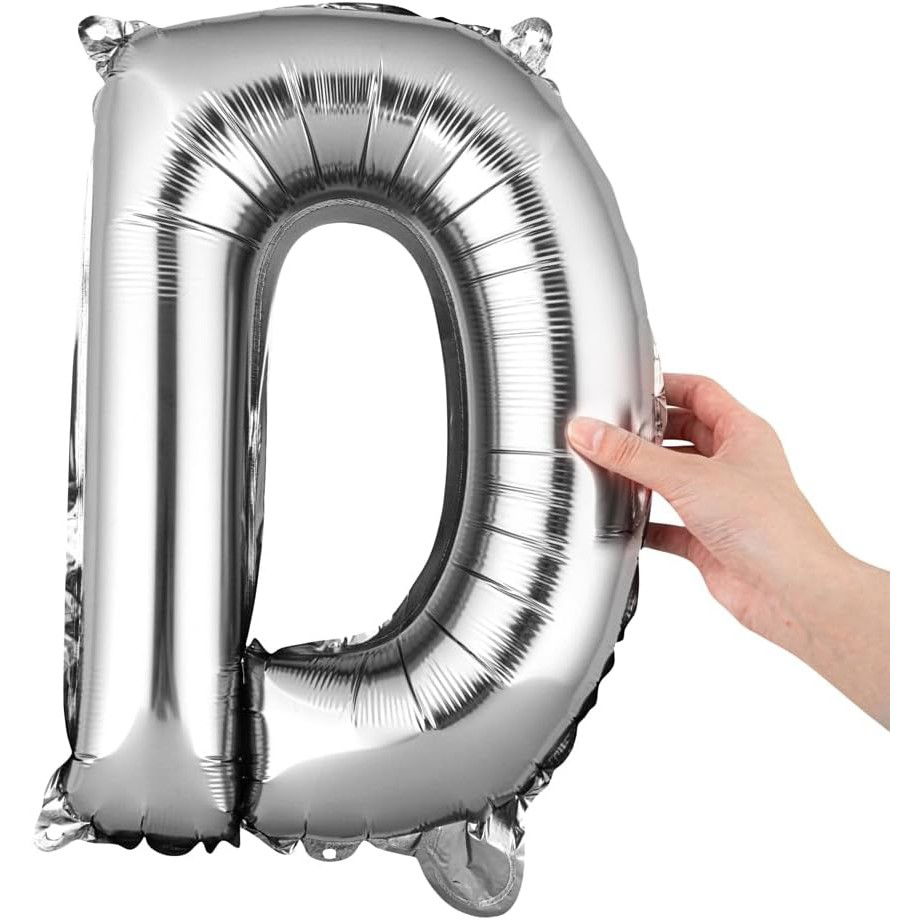 Balon Folie Metalizata Litera D, Flippy, 40 cm, Umflati cu Heliu sau Aer, Ambalaj Individual, Pai inclus, Argintiu [8]