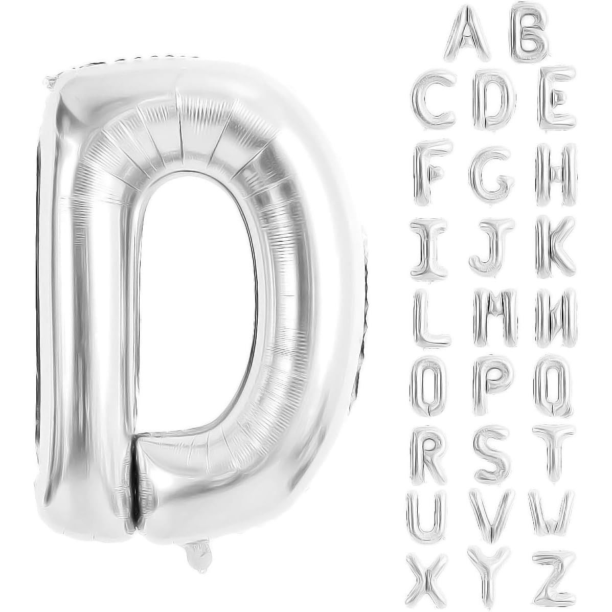 Balon Folie Metalizata Litera D, Flippy, 40 cm, Umflati cu Heliu sau Aer, Ambalaj Individual, Pai inclus, Argintiu [10]