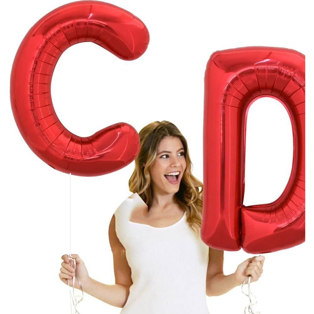 Balon Folie Metalizata Litera D, Flippy, 40 cm, Umflati cu Heliu sau Aer, Ambalaj Individual, Pai inclus, Rosu [5]