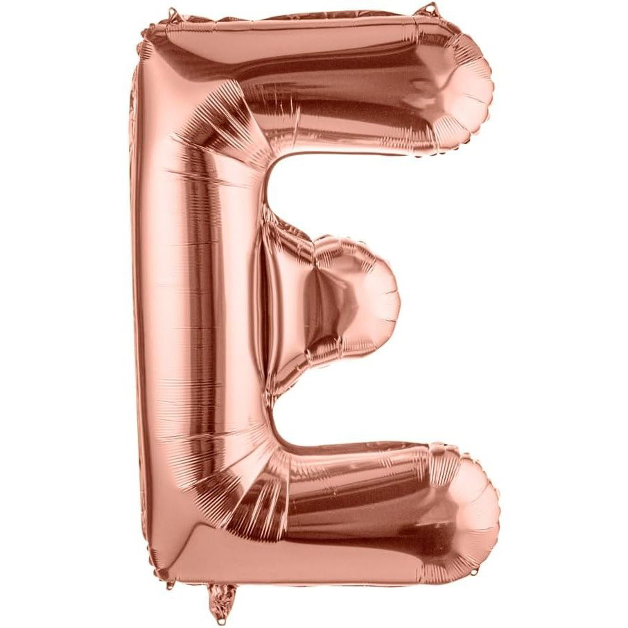 Balon Folie Metalizata Litera E, Flippy, 40 cm, Umflati cu Heliu sau Aer, Ambalaj Individual, Pai inclus, Rose Gold [1]