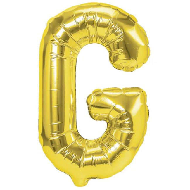 Litere - Balon Folie Metalizata Litera G, Flippy, 40 cm, Umflati cu Heliu sau Aer, Ambalaj Individual, Pai inclus, Auriu