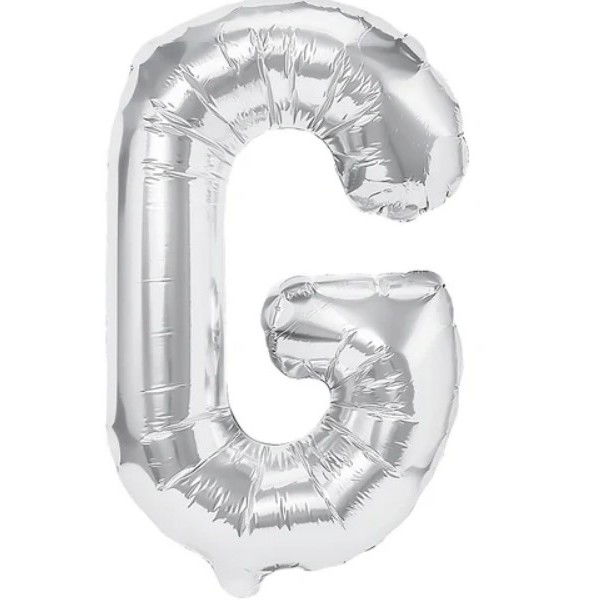 Balon Folie Metalizata Litera G, Flippy, 40 cm, Umflati cu Heliu sau Aer, Ambalaj Individual, Pai inclus, Argintiu [1]
