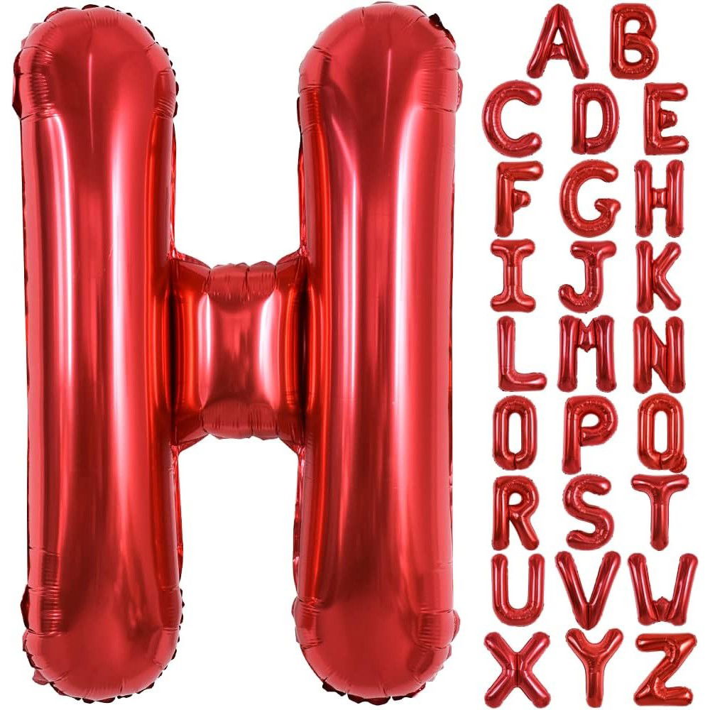 Balon Folie Metalizata Litera H, Flippy, 40 cm, Umflati cu Heliu sau Aer, Ambalaj Individual, Pai inclus, Rosu [8]