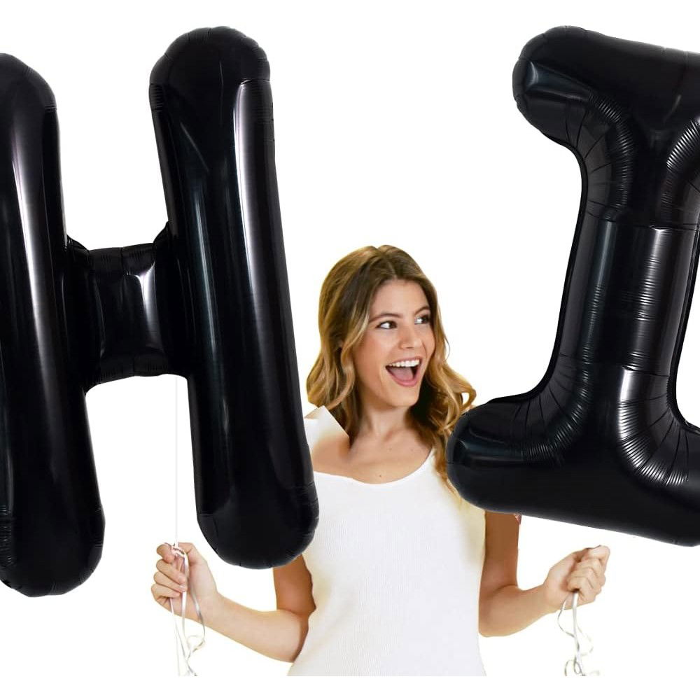 Balon Folie Metalizata Litera I, Flippy, 40 cm, Umflati cu Heliu sau Aer, Ambalaj Individual, Pai inclus, Negru [3]