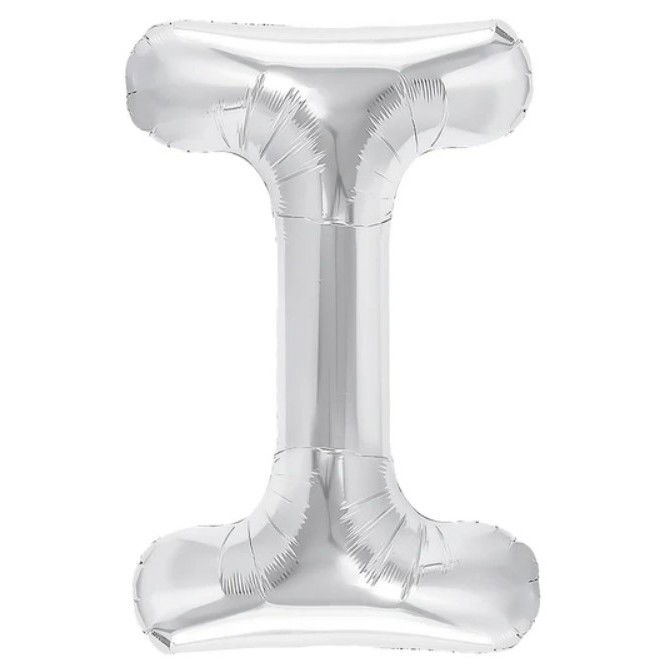 Balon Folie Metalizata Litera I, Flippy, 40 cm, Umflati cu Heliu sau Aer, Ambalaj Individual, Pai inclus, Argintiu [1]
