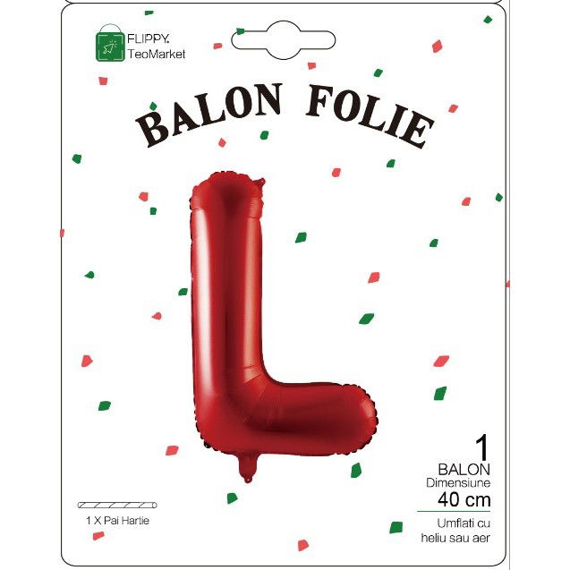 10 - 25 LEI - Balon Folie Metalizata Litera L, Flippy, 40 cm, Umflati cu Heliu sau Aer, Ambalaj Individual, Pai inclus, Rosu