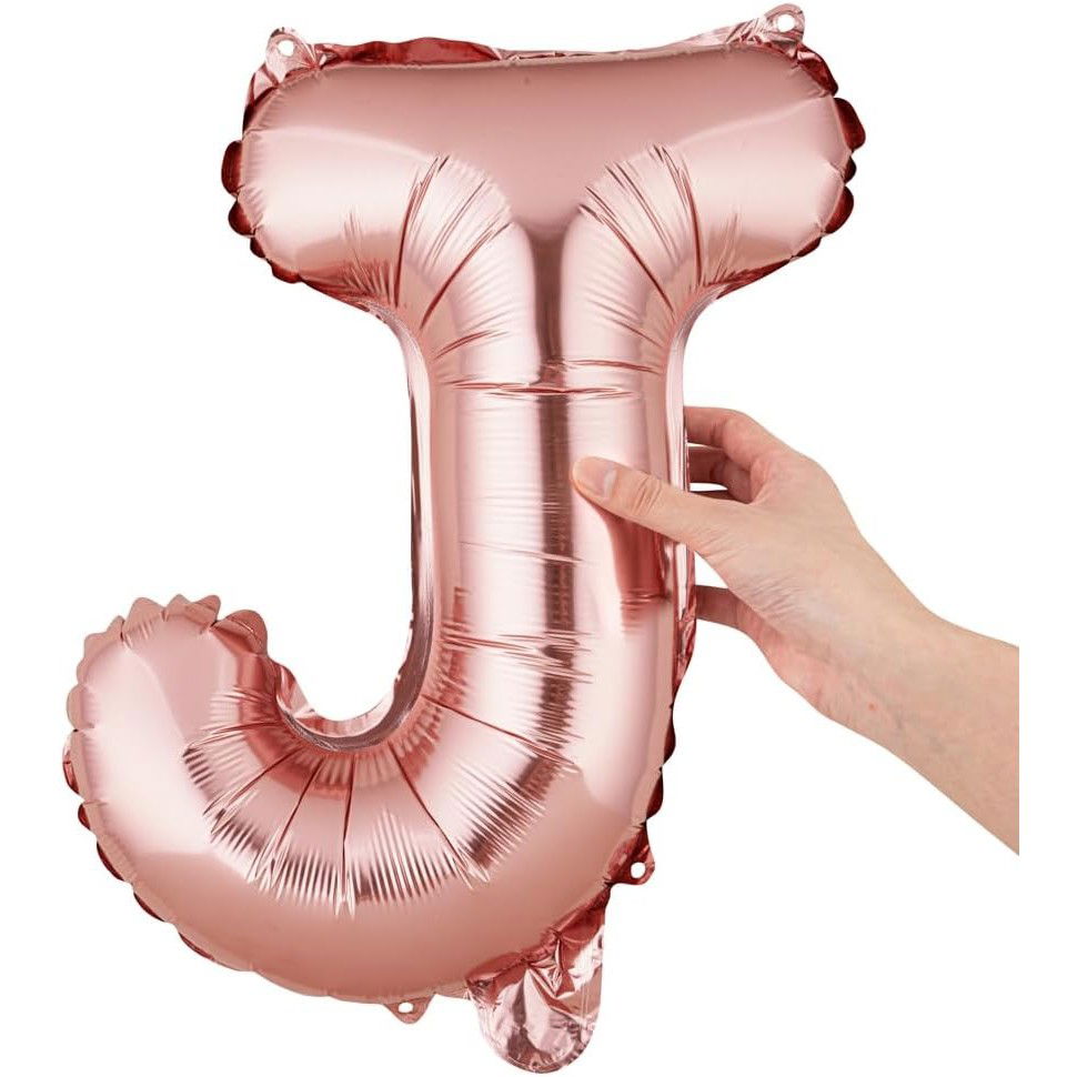 Balon Folie Metalizata Litera J, Flippy, 40 cm, Umflati cu Heliu sau Aer, Ambalaj Individual, Pai inclus, Rose Gold [7]
