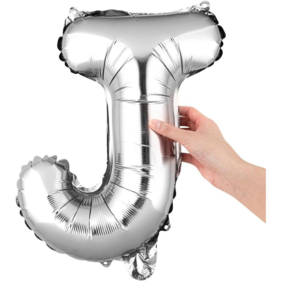 Balon Folie Metalizata Litera J, Flippy, 40 cm, Umflati cu Heliu sau Aer, Ambalaj Individual, Pai inclus, Argintiu [7]