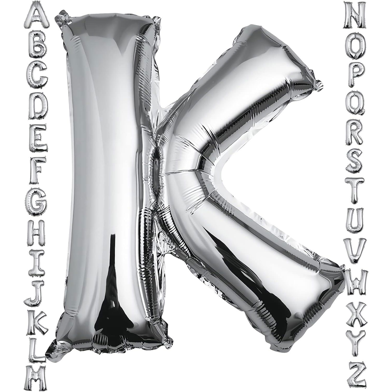 Balon Folie Metalizata Litera K, Flippy, 40 cm, Umflati cu Heliu sau Aer, Ambalaj Individual, Pai inclus, Argintiu [3]