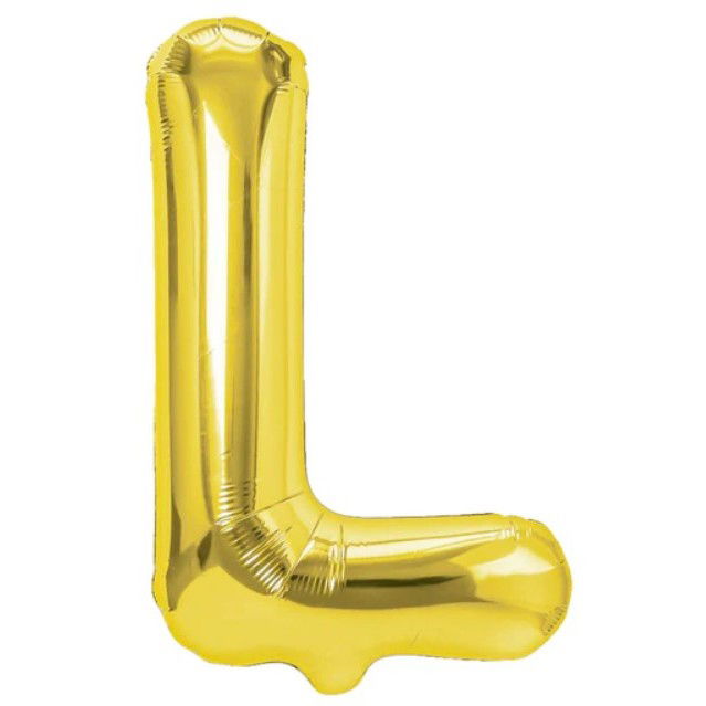 Litere - Balon Folie Metalizata Litera L, Flippy, 40 cm, Umflati cu Heliu sau Aer, Ambalaj Individual, Pai inclus, Auriu