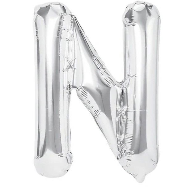 Balon Folie Metalizata Litera N, Flippy, 40 cm, Umflati cu Heliu sau Aer, Ambalaj Individual, Pai inclus, Argintiu [1]