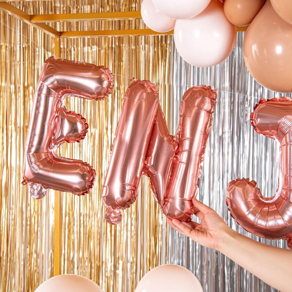 Balon Folie Metalizata Litera N, Flippy, 40 cm, Umflati cu Heliu sau Aer, Ambalaj Individual, Pai inclus, Rose Gold [5]