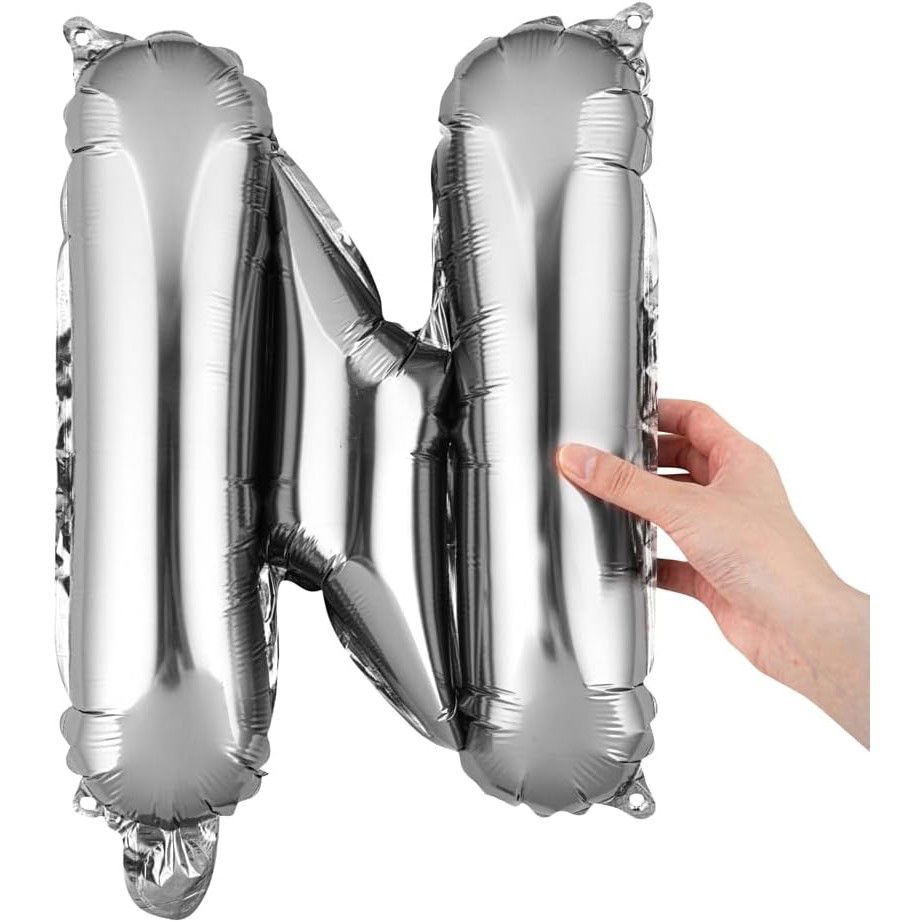Balon Folie Metalizata Litera N, Flippy, 40 cm, Umflati cu Heliu sau Aer, Ambalaj Individual, Pai inclus, Argintiu [8]