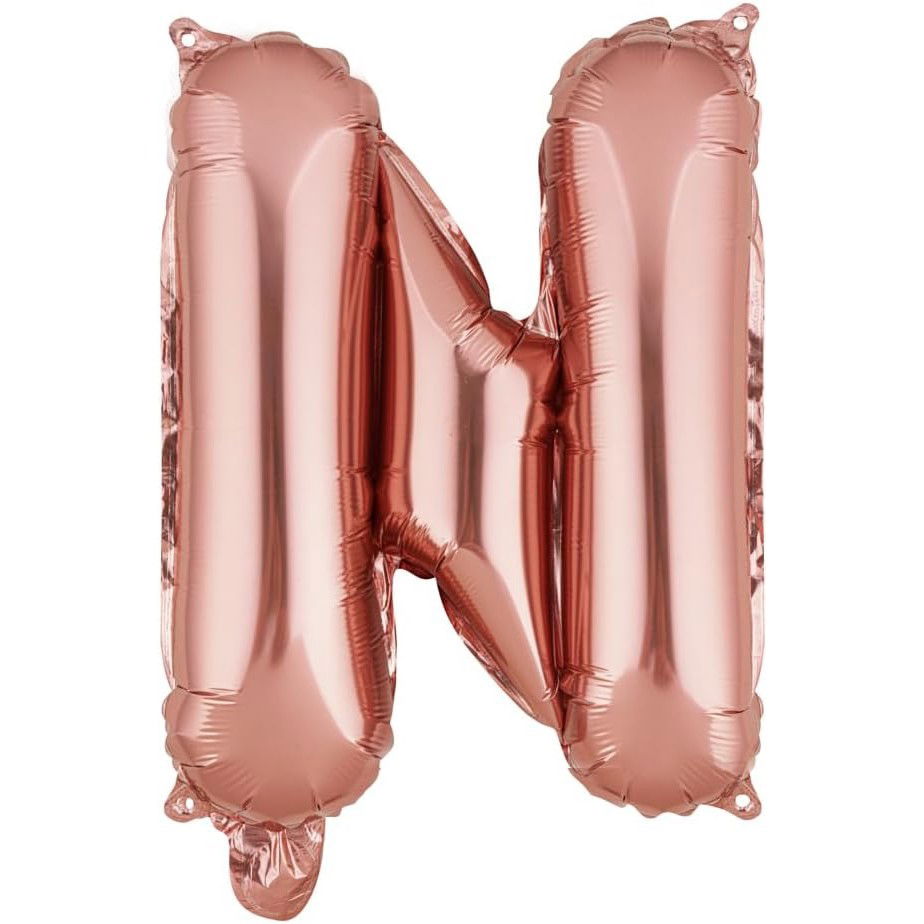 Balon Folie Metalizata Litera N, Flippy, 40 cm, Umflati cu Heliu sau Aer, Ambalaj Individual, Pai inclus, Rose Gold [1]