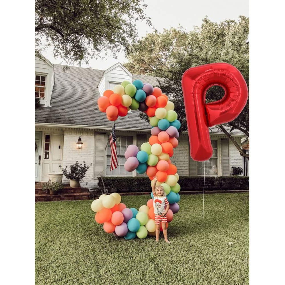 10 - 25 LEI - Balon Folie Metalizata Litera P, Flippy, 40 cm, Umflati cu Heliu sau Aer, Ambalaj Individual, Pai inclus, Rosu