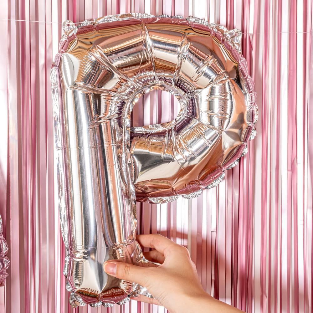 Balon Folie Metalizata Litera P, Flippy, 40 cm, Umflati cu Heliu sau Aer, Ambalaj Individual, Pai inclus, Argintiu [6]