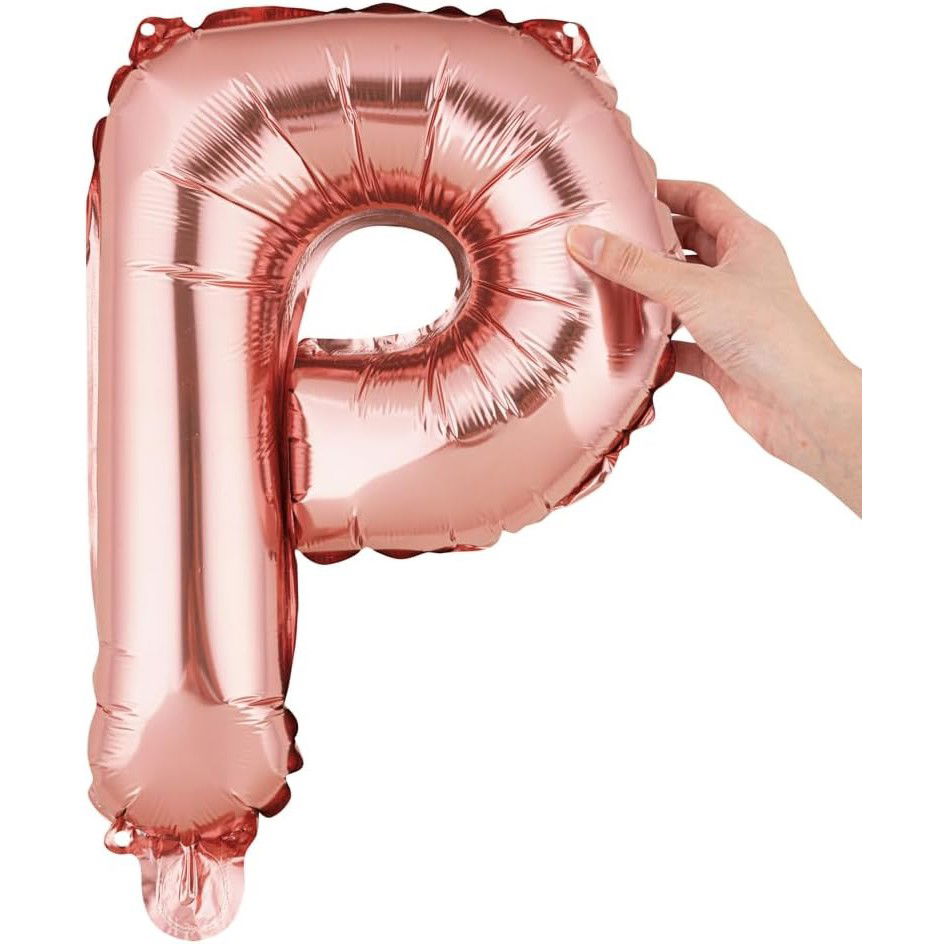 Balon Folie Metalizata Litera P, Flippy, 40 cm, Umflati cu Heliu sau Aer, Ambalaj Individual, Pai inclus, Rose Gold [6]