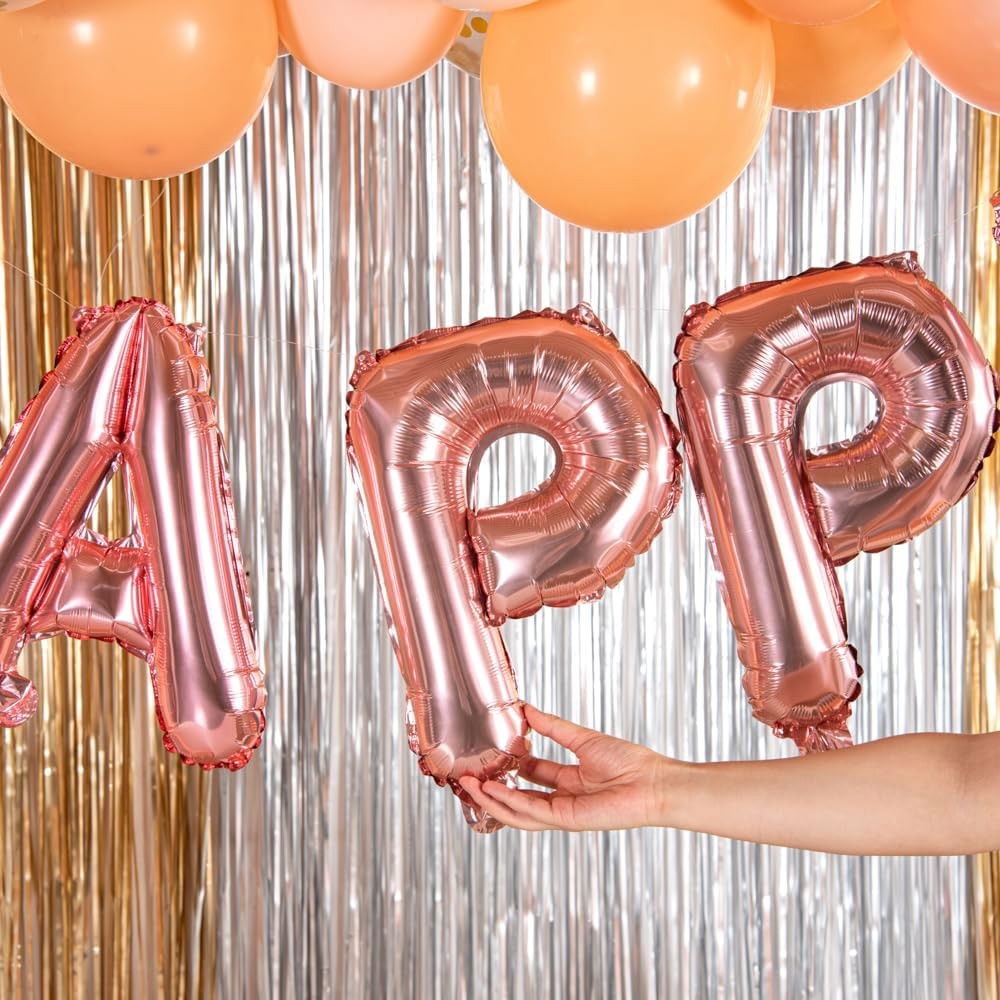 Balon Folie Metalizata Litera P, Flippy, 40 cm, Umflati cu Heliu sau Aer, Ambalaj Individual, Pai inclus, Rose Gold [5]
