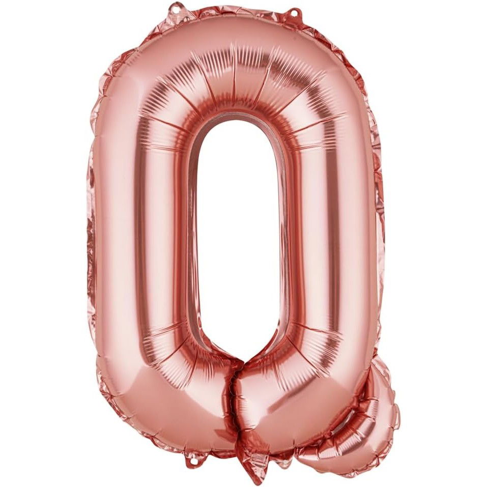 Balon Folie Metalizata Litera Q, Flippy, 40 cm, Umflati cu Heliu sau Aer, Ambalaj Individual, Pai inclus, Rose Gold [1]