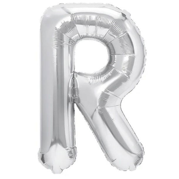 Balon Folie Metalizata Litera R, Flippy, 40 cm, Umflati cu Heliu sau Aer, Ambalaj Individual, Pai inclus, Argintiu [1]