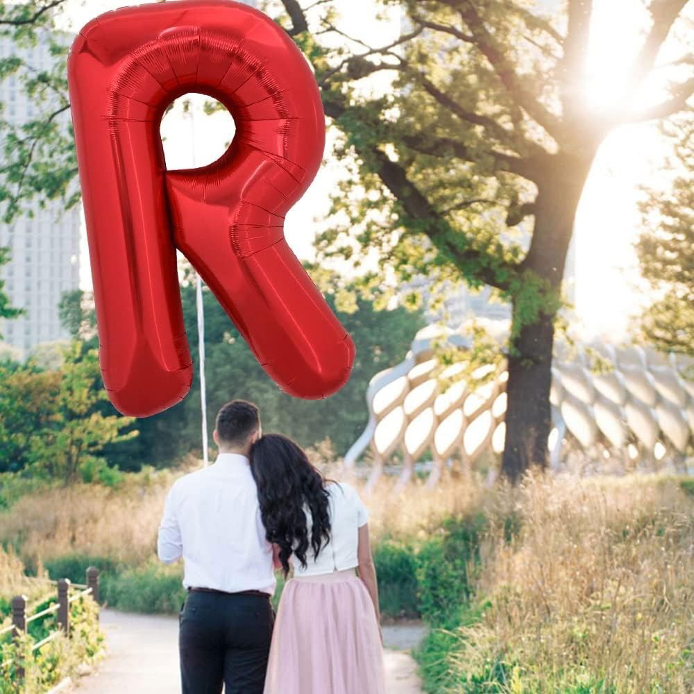 Balon Folie Metalizata Litera R, Flippy, 40 cm, Umflati cu Heliu sau Aer, Ambalaj Individual, Pai inclus, Rosu [5]