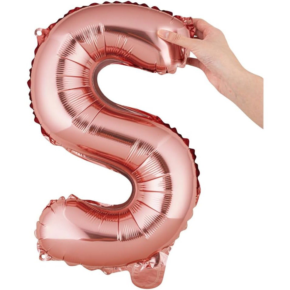 Balon Folie Metalizata Litera S, Flippy, 40 cm, Umflati cu Heliu sau Aer, Ambalaj Individual, Pai inclus, Rose Gold [7]
