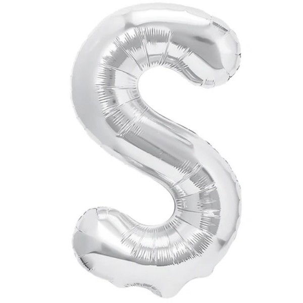 Litere - Balon Folie Metalizata Litera S, Flippy, 40 cm, Umflati cu Heliu sau Aer, Ambalaj Individual, Pai inclus, Argintiu