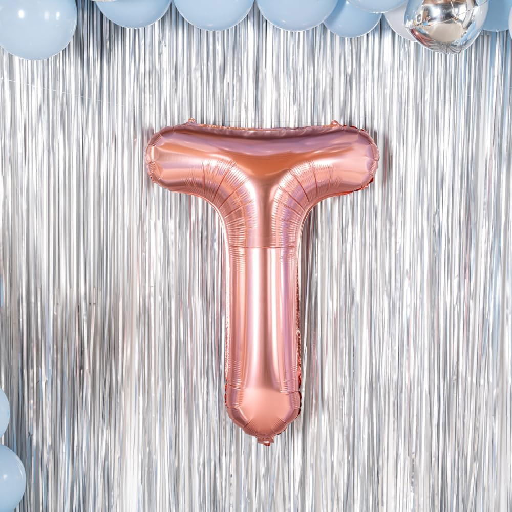 Balon Folie Metalizata Litera T, Flippy, 40 cm, Umflati cu Heliu sau Aer, Ambalaj Individual, Pai inclus, Rose Gold [3]