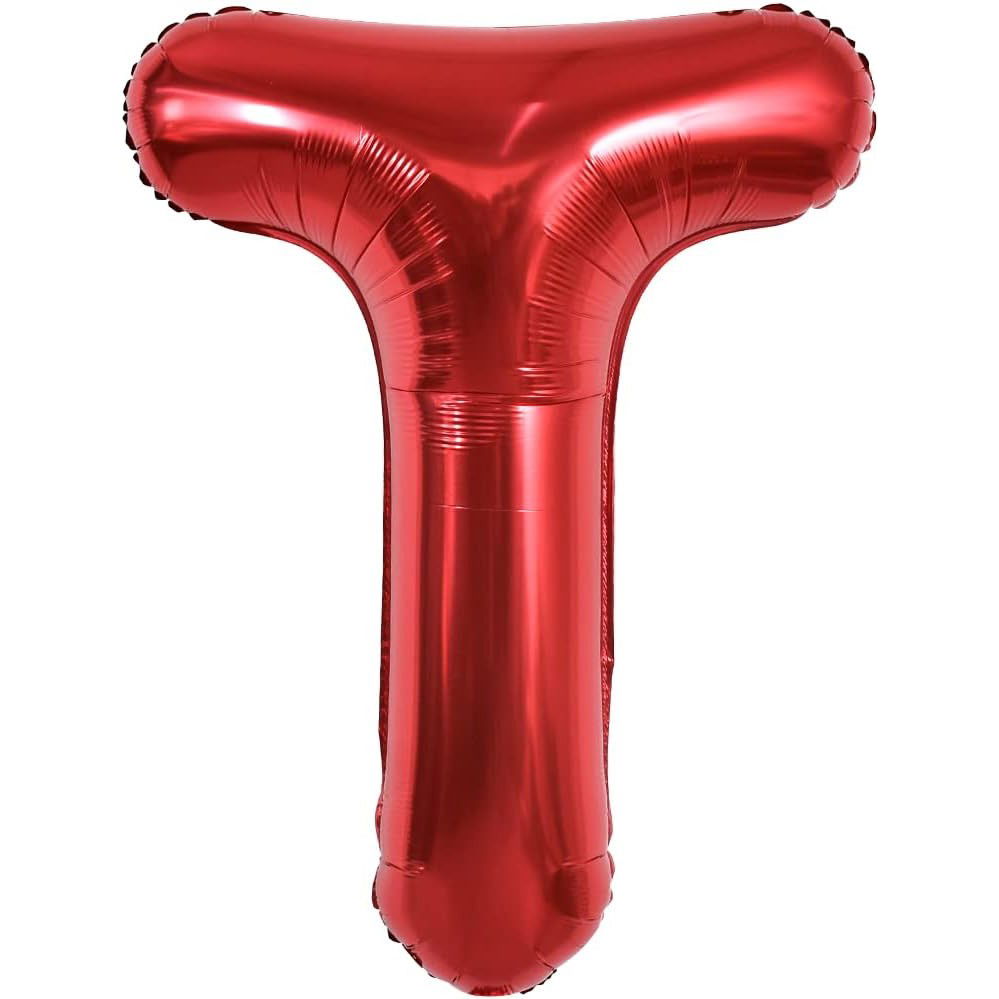 10 - 25 LEI - Balon Folie Metalizata Litera T, Flippy, 40 cm, Umflati cu Heliu sau Aer, Ambalaj Individual, Pai inclus, Rosu