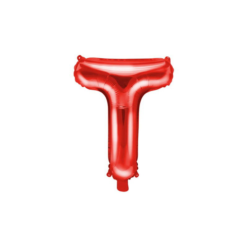 Balon Folie Metalizata Litera T, Flippy, 40 cm, Umflati cu Heliu sau Aer, Ambalaj Individual, Pai inclus, Rosu [3]