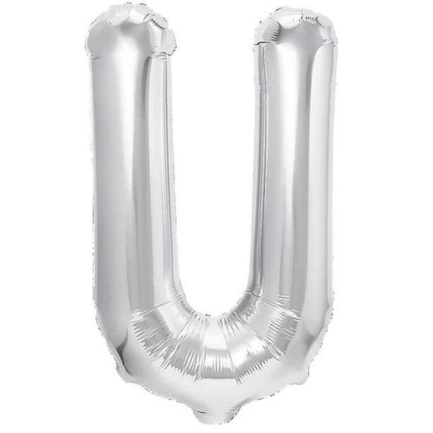Balon Folie Metalizata Litera U, Flippy, 40 cm, Umflati cu Heliu sau Aer, Ambalaj Individual, Pai inclus, Argintiu [1]