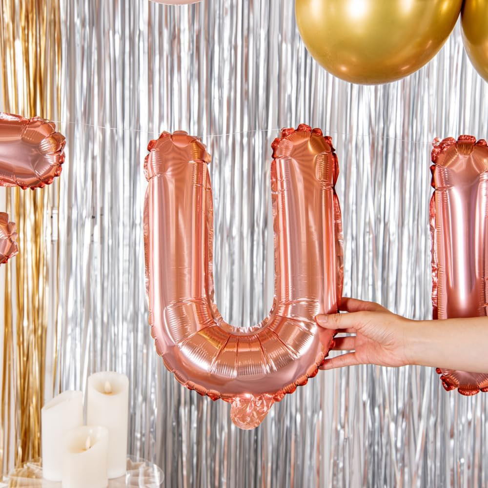 Balon Folie Metalizata Litera U, Flippy, 40 cm, Umflati cu Heliu sau Aer, Ambalaj Individual, Pai inclus, Rose Gold [4]