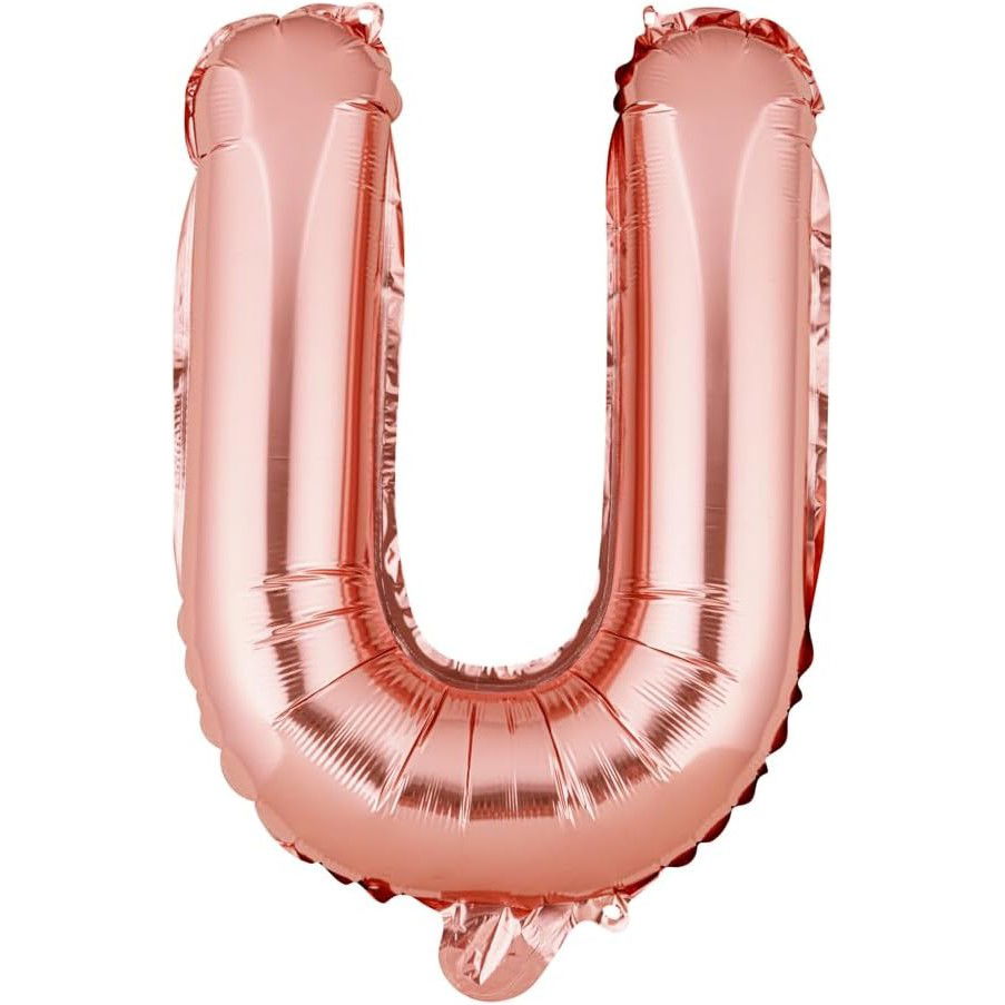 Balon Folie Metalizata Litera U, Flippy, 40 cm, Umflati cu Heliu sau Aer, Ambalaj Individual, Pai inclus, Rose Gold [1]
