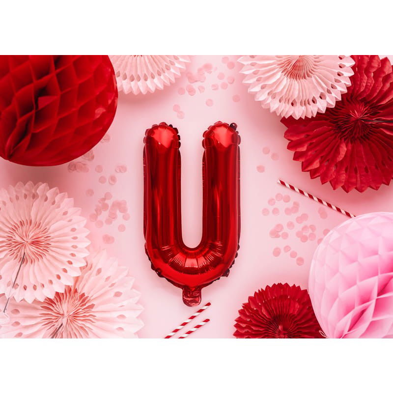 10 - 25 LEI - Balon Folie Metalizata Litera U, Flippy, 40 cm, Umflati cu Heliu sau Aer, Ambalaj Individual, Pai inclus, Rosu