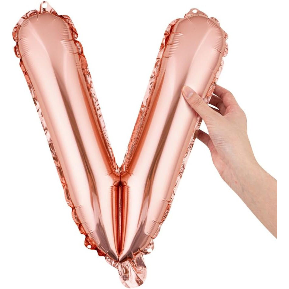 Balon Folie Metalizata Litera V, Flippy, 40 cm, Umflati cu Heliu sau Aer, Ambalaj Individual, Pai inclus, Rose Gold [7]