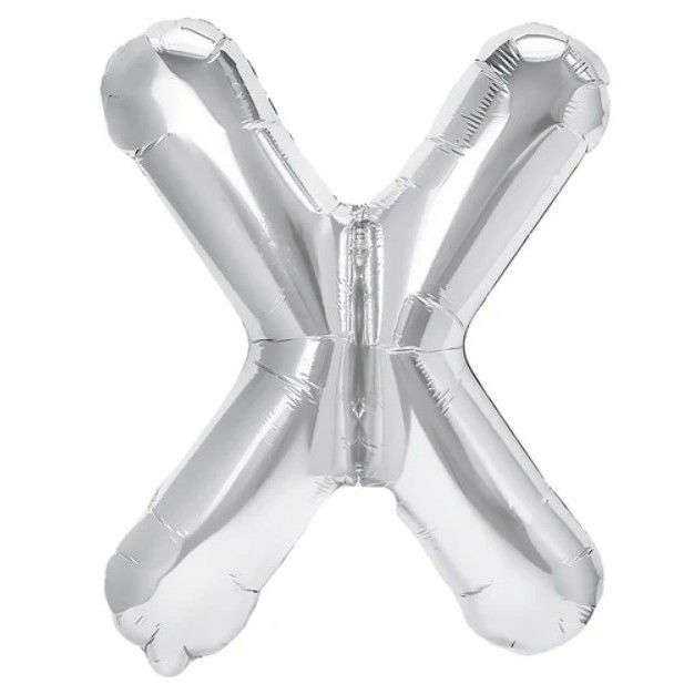Balon Folie Metalizata Litera X, Flippy, 40 cm, Umflati cu Heliu sau Aer, Ambalaj Individual, Pai inclus, Argintiu [1]