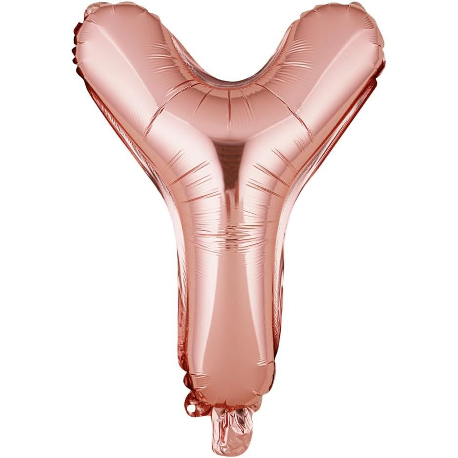 Litere - Balon Folie Metalizata Litera Y, Flippy, 40 cm, Umflati cu Heliu sau Aer, Ambalaj Individual, Pai inclus, Rose Gold