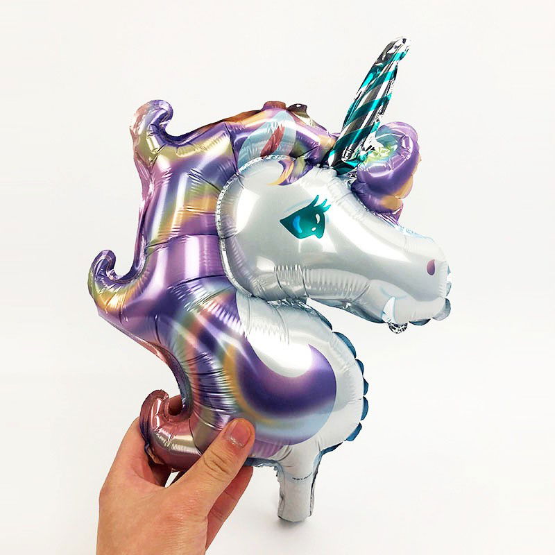 Petrecere - Balon din Folie Metalizata, Flippy, Figurina Unicorn, Tema Animalute, 115 cm, Ambalaj Individual, Pai Inclus, Umflare cu Aer sau Heliu, Mov