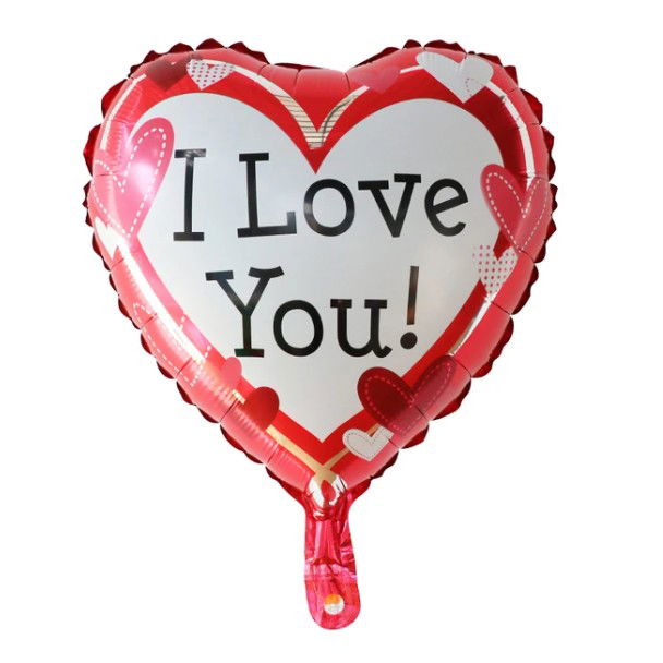 Petrecere - Balon din Folie Metalizata, Flippy, Figurina Inima, Model I Love You, Tema Ziua Indragostitilor, 45 cm, Ambalaj Individual, Pai Inclus, Umflare cu Aer sau Heliu, Rosu/Alb