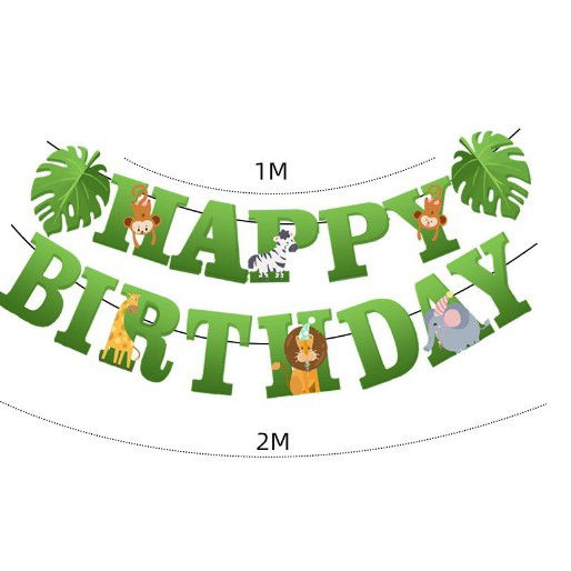 Petrecere - Banner Happy Birthday 100x200 cm, Flippy, Rola de Ata Inclusa, Tematica Jungle, Verde