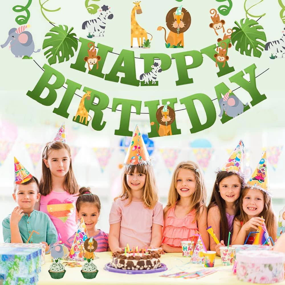 Banner Happy Birthday 100x200 cm, Flippy, Rola de Ata Inclusa, Tematica Jungle, Verde [4]