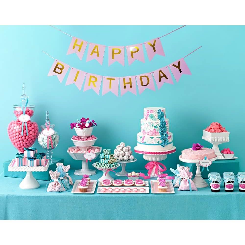 Banner Happy Birthday 100x200 cm, Flippy, Dimensiune Stegulet 11.5x16.5 cm, Rola de Ata Inclusa, Roz [8]