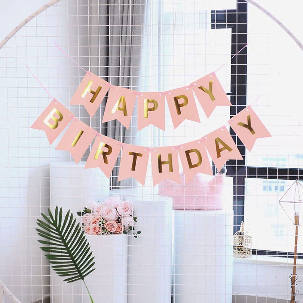 Banner Happy Birthday 100x200 cm, Flippy, Dimensiune Stegulet 11.5x16.5 cm, Rola de Ata Inclusa, Roz [5]