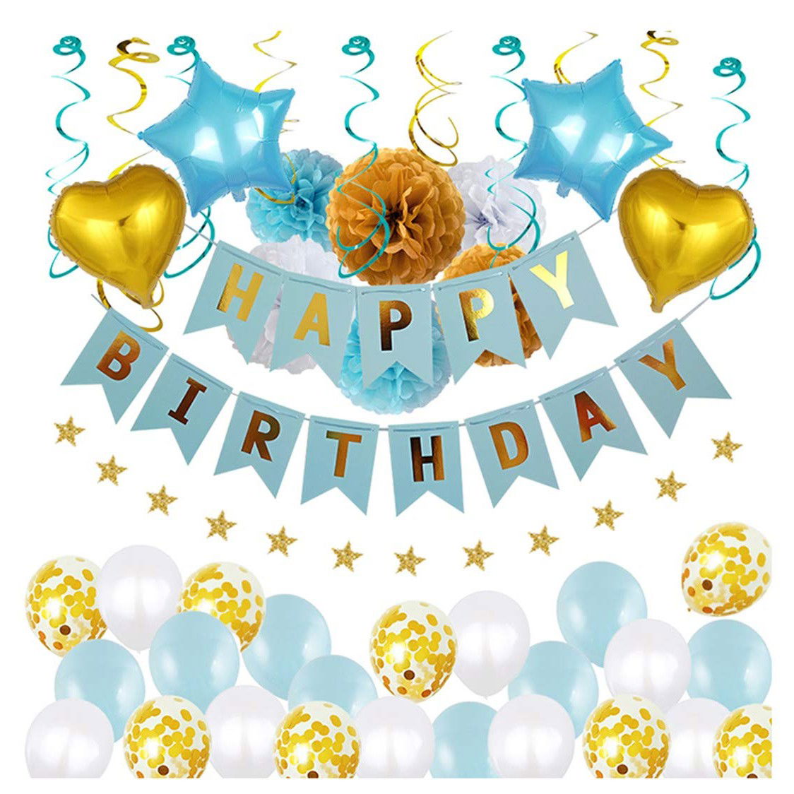 Banner Happy Birthday 100x200 cm, Flippy, Dimensiune Stegulet 11.5x16.5 cm, Rola de Ata Inclusa, Albastru [5]